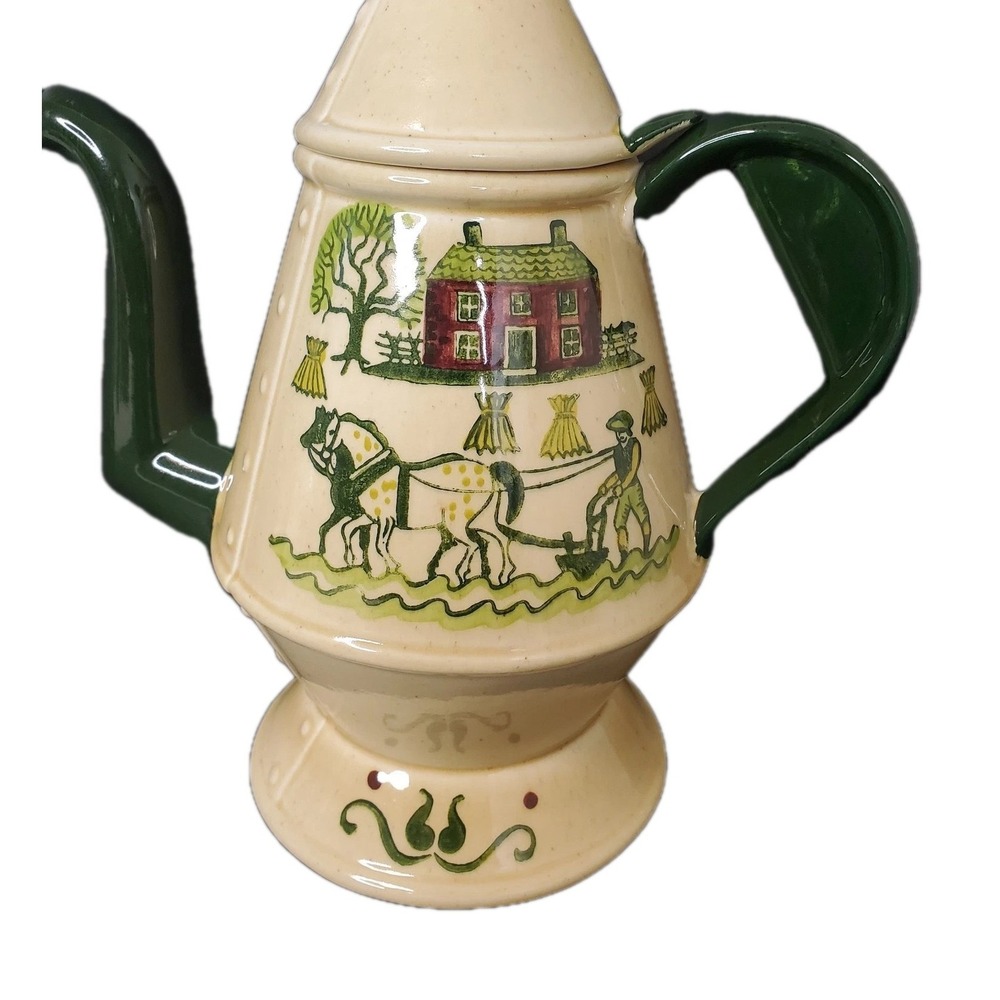 Vintage METLOX POPPY TRAIL Homestead Farm Horse Provincial Coffee Tea Pot‎